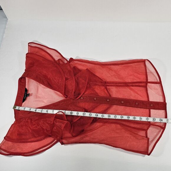 Karen Millen Red Sheer Organza Ruffle Blouse UK 8 US 4 EU 36 Button Front Top - Picture 7 of 7